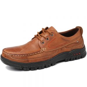 Menico Men Retro Color Leather Non Slip Outdoor Casual Shoes