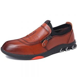 Menico Men Slip Resistant Side Zipper Soft Sole Casual Leather Shoes