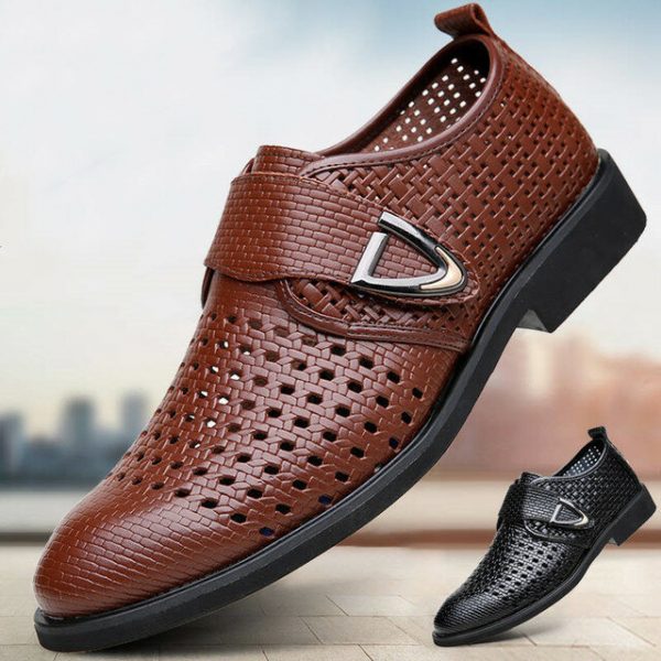 Men's Leather Shoes Hollow New Season Dress Business Hole Men's Shoes Leather Woven Sandals