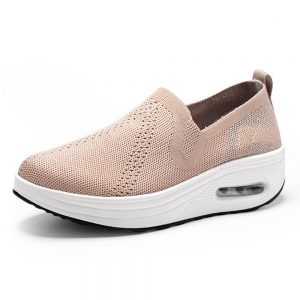 Mesh Knitted Rocker Sole Platform Slip On Cushioned Outdoor Shoes