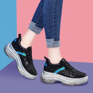 Mesh Ladies Casual Sports Shoes Season New Tide Breathable Old Shoes Thick-soled Shoes Leather Shoes