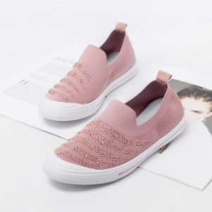 Mesh Rhinestone Trainers Easy Slip On Soft Flat Casual Shoes