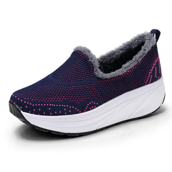 Mesh Warm Lining Rocker Sole Slip On Lazy Platform Casual Shoes