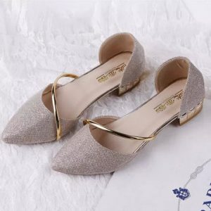 Metal Pointed Toe Shiny Wedge Heel Shoes