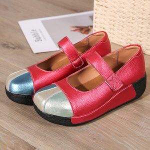 Metallic Hook Loop Stitching Platform Shoes For Women