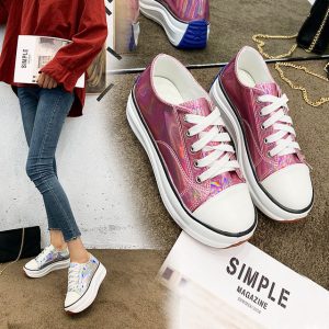 Muffin Bottom High To Help Laser Shoes Women's Season New Wild Thick-soled Casual Shoes Ulzzang Small White Shoes Tide