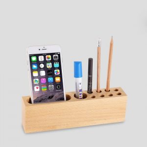 Multi-Function Cell Phone Stand Holder Natural Wood Dock Stand for iPhone 7S 6S Samsung S8 Xiaomi Smartphones Pens Office Table Accessories