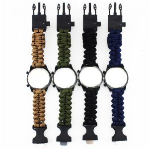 Multifunction Woven Strap Outdoor Survival Camping Watch with Compass Rescue Equipment Tool