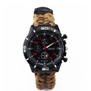 Multifunction Woven Strap Outdoor Survival Camping Watch with Compass Rescue Equipment Tool