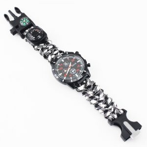 Multifunction Woven Strap Outdoor Survival Camping Watch with Compass Rescue Equipment Tool