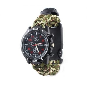 Multifunction Woven Strap Outdoor Survival Camping Watch with Compass Rescue Equipment Tool