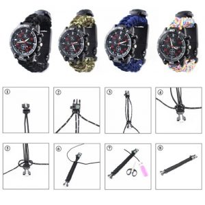 Multifunction Woven Strap Outdoor Survival Camping Watch with Compass Rescue Equipment Tool