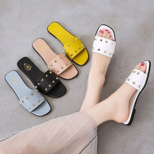 Net Red Sandals And Slippers Women's Season New Wear A Word Drag Flat Bottom Wild Liu Nails Shoes Women's Tide