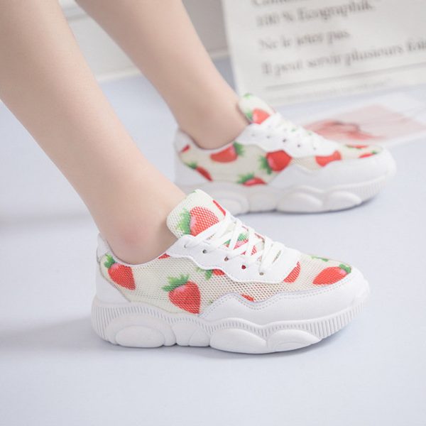 Net Red Strawberry Bear Shoes Women's Season New Muffin With Thick-soled Women's Shoes Student Sports Shoes