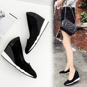 New Casual Patent Leather Shallow Mouth Thick Bottom One Foot Lok Fu Shoes Pointed Wedge With High Heel Women's Shoes