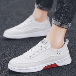 New Casual Shoes Sports Linen Edging Shoes Men Flat-bottom Smile Figure Student White Shoes