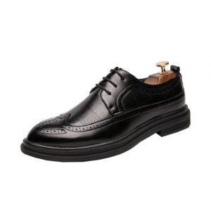 New England Leather Shoes Men's Black Work Trend Increased Solid Color Business Rubber Men's Shoes