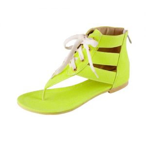 New Fashion Women Flat Sandals Candy Color Lace Up Ankle Wrap Zipper Flip Flop Summer Casual Shoes