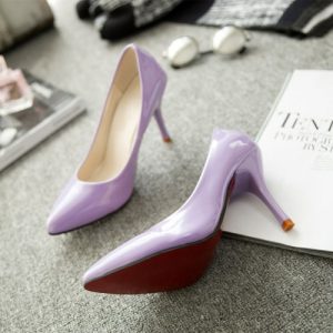 New Fashion Women Pumps Patent Leather Candy Color Pointed Toe High Heels Simple Shoes