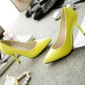 New Fashion Women Pumps Patent Leather Candy Color Pointed Toe High Heels Simple Shoes