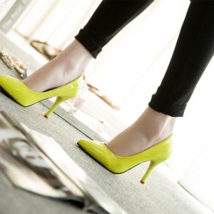 New Fashion Women Pumps Patent Leather Candy Color Pointed Toe High Heels Simple Shoes