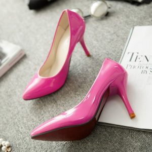 New Fashion Women Pumps Patent Leather Candy Color Pointed Toe High Heels Simple Shoes