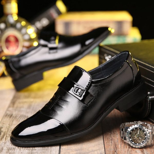 New Men's Shoes Leather Shoes Wild Men's Business Suits British Daily Microfiber Shoes Men's Black