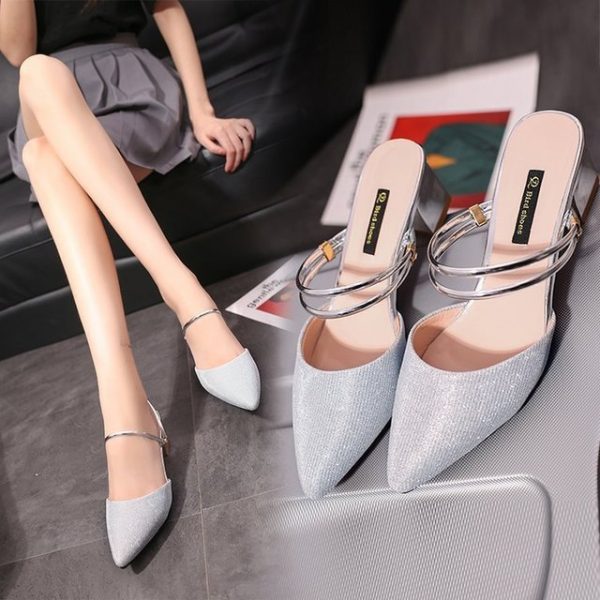 New Pointed Head With Thick With Baotou Sandals And Slippers Women's Wild Two Wearing Half Drag Women's Shoes