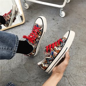 New Season Canvas Shoes Men's Tide Shoes Men's Fashion Casual Men's Shoes Flat Low To Help Graffiti Shoes Wild