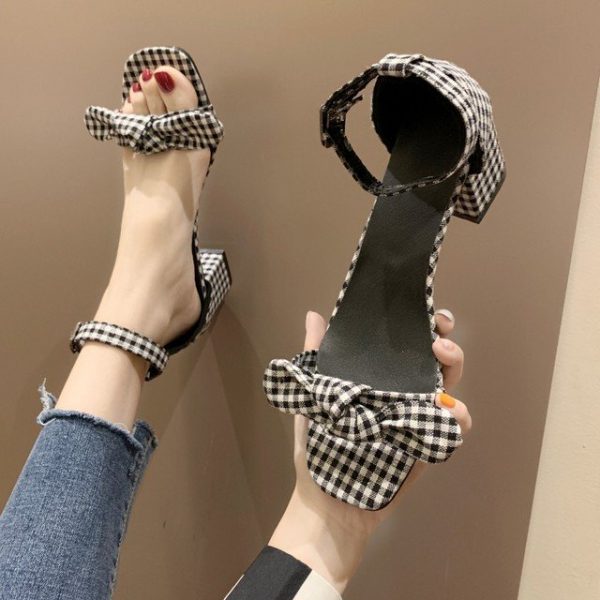 New Season Flat Bottom Wild Bow Toe Hong Kong-style Sandals Female Students Simple Baotou Women's Shoes