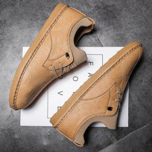 New Soft Leather Soft Bottom Casual Shoes Trend Wild Youth Men's Shoes Hong Kong Wind Wear Elastic Band Shoes Tide