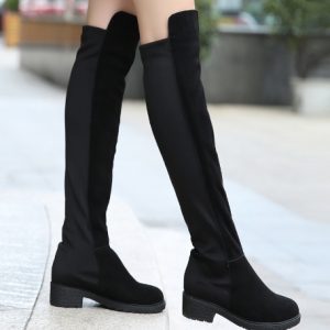 New Spring Autumn Women Long Boots Patchwork Knee Length Shoes Black