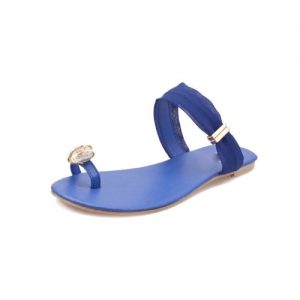 New Summer Women Girls Flats Rhinestone Toe-post Flip-flop Sandals Shoes Blue