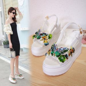 New Wedge With Thick-soled Sandals And Slippers, Butterfly Flowers, High Fashion, Wild Waterproof Platform Shoes