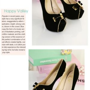 New Women Pumps Twin-Bow Golden Stiletto Heel Peep Toe Platform Sole Party Shoes Black