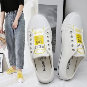 No Heel Shoes Women's Tide Shoes New Student Season Shoes Half Drag White Shoes Shoes