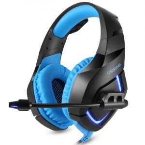 ONIKUMA K1 PC Gaming Headset 3.5mm Stereo USB LED Headphones with Microphone Volume Control Blue for PS4 New XBOX ONE Computer PC