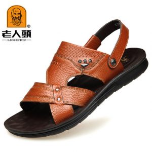 Old Man Head Sandals Men's Leather Casual Non-slip Beach Shoes Two Wear Men's Sandals Middle-aged Father Grandfather Men