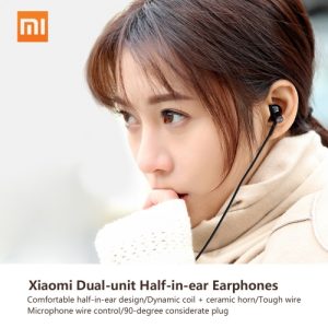 Original Xiaomi Dual-unit Half-in-ear Earphones MEMS Microphone Wired Control Headphone Durable TPE Cable 3.5mm Jack Earbud for Smartphone Tablet