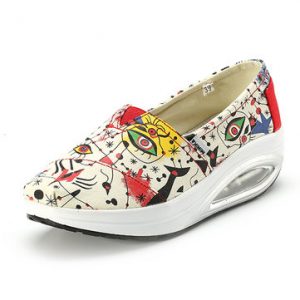 Pattern Canvas Graffiti Platform Printing Slip On Rocker Sole Shoes