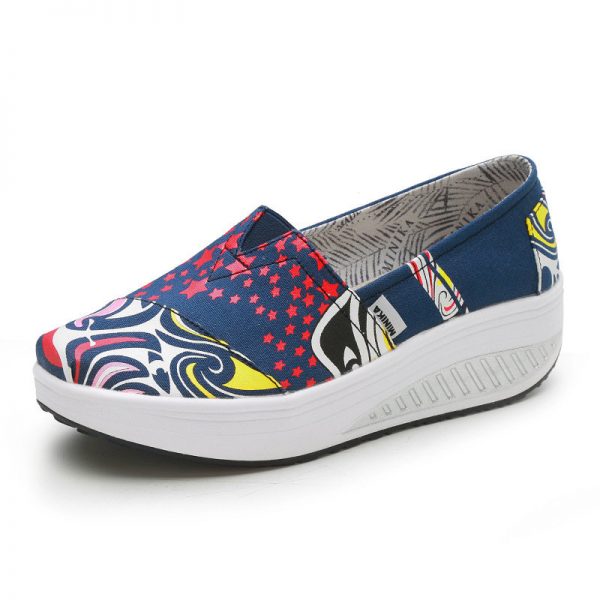 Pattern Canvas Rocker Sole Casual Slip On Platform Shoes