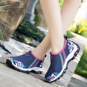 Pattern Mesh Slip On Walking Flat Casual Shoes