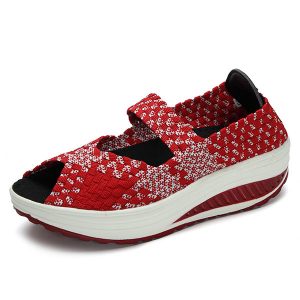 Peep Toe Knitting Platform Rocker Sole Shake Shoes For Women