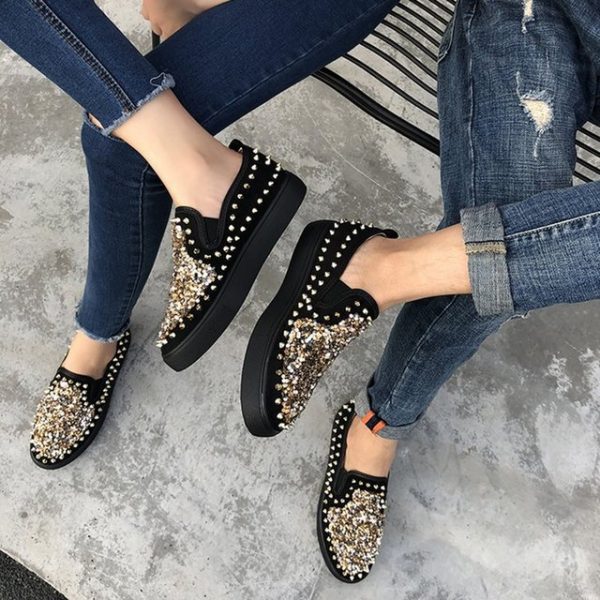 Perennial Large Size Women's Shoes New Single Shoes Europe And America Rivets Couple Thick Bottom Shoes