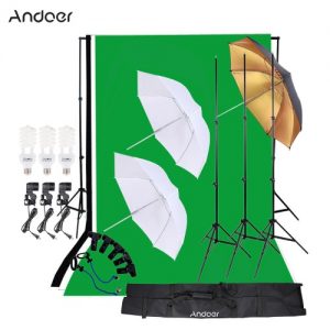 Photo Studio Kit Photography 45W Light Bulb Muslin Backdrop Stand E27 Light Socket Soft Umbrella Black/Gold Umbrella Set