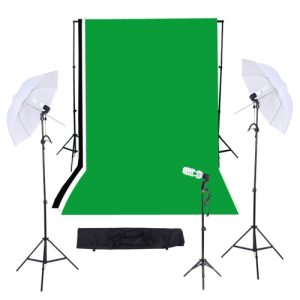 Photography/Video Studio Triple Lighting Kit with 10ft * 12ft Black White Green Muslins Backdrops Background Support System with Case