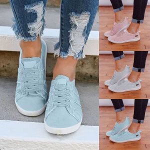 Plus Size Women Casual Canvas Lace Up Flat Shoes