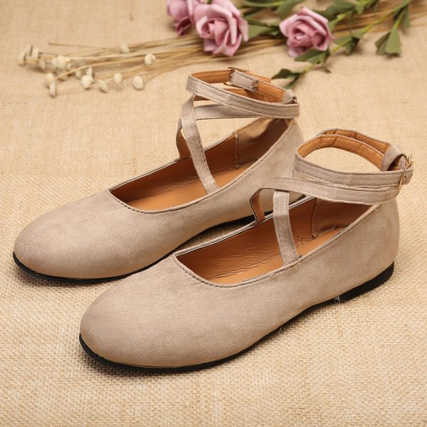 Plus Size Women Soft Dancing Single Shoes Ankle Buckle Flats