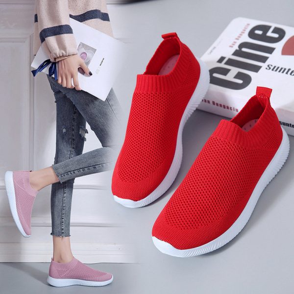 Plus Size Women Walking Breathable Air Mesh Knit Slip On Sneakers Trainers Shoes