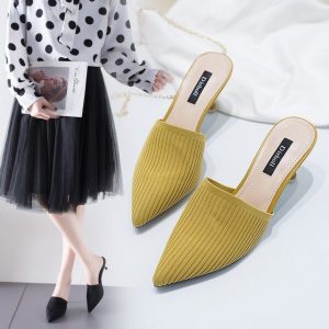 Pointed Flying Woven Semi-draft Female Sandals Fashion Wild Baotou High-heeled Season Women's Shoes For